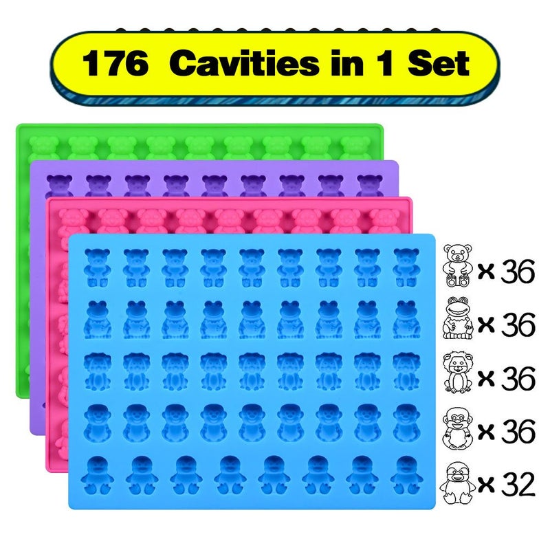 CAKETIME Silicone Candy Gummy Bear Molds - Chocolate Molds Including Bears, Frogs, Lions, Monkeys, Penguins Gummie Molds Premium Silicone, Pack of 4 with 2 Droppers - Image 3